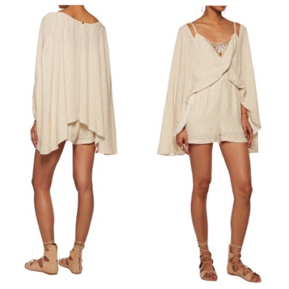 CAMILLA cape-effect printed crepe playsuit